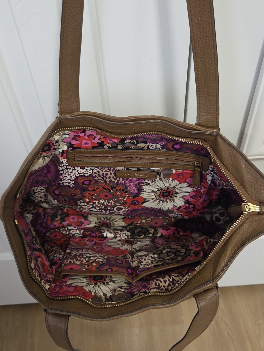 Vera Bradley Quilted Brown Leather Laptop Tote Bag - Picture 4 of 10